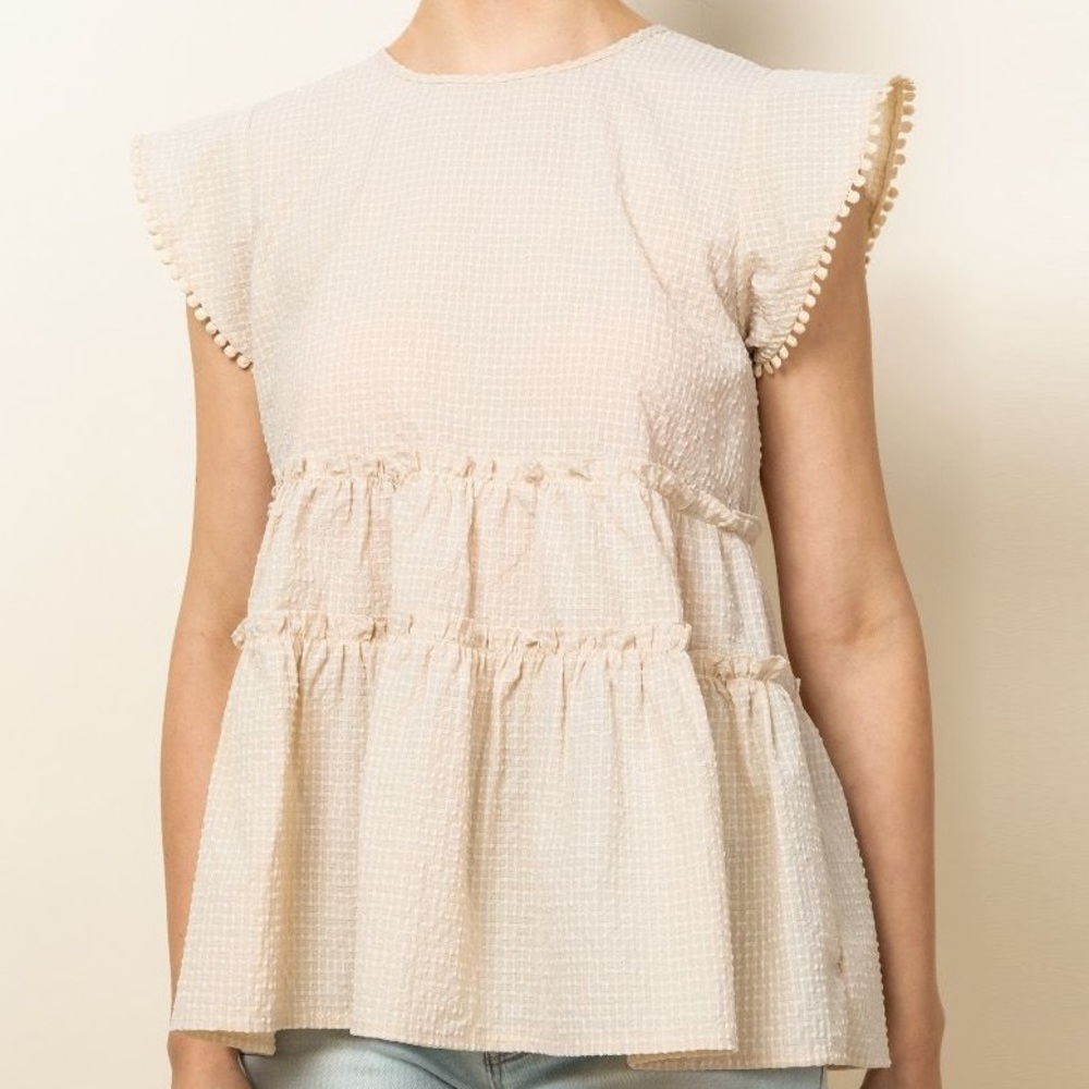 THML pale yellow seersucker top.